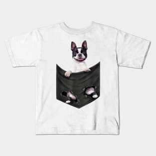 Boston Terrier Dog In Pocket Kids T-Shirt